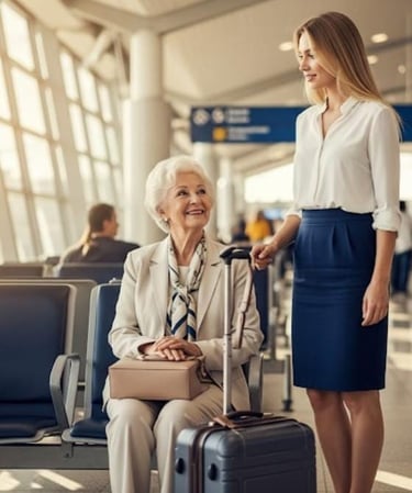 idosa com medo de viajar sozinha. www.filhadealuguelrj.com.br