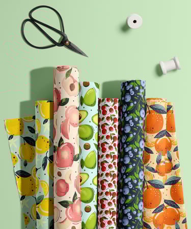 a bunch of different types of fabric and scissors