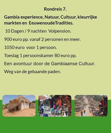 Flyer Tour 7 – 10-daagse Gambia rondreis volpension, prijs vanaf €900 p.p., met focus op natuur, cul