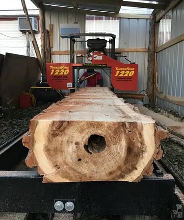 bille de bois se faisant découper à la scierie