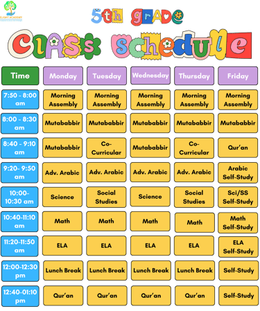 Flexible 5th-grade schedule for modern homeschoolers, blending live classes with Tazkiya learning