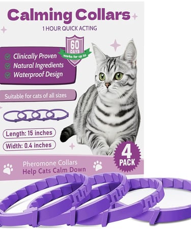 Cat Soothing Collar for Anxiety & Stress Relief, Adjustable Pheromone Band, Lavender-Free