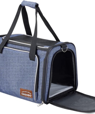 Cat Carrier Bag in Denim Fabric, ENSOBO Pet Transport Bag for Cats and Small Dogs 20 lbs, TSA Approv