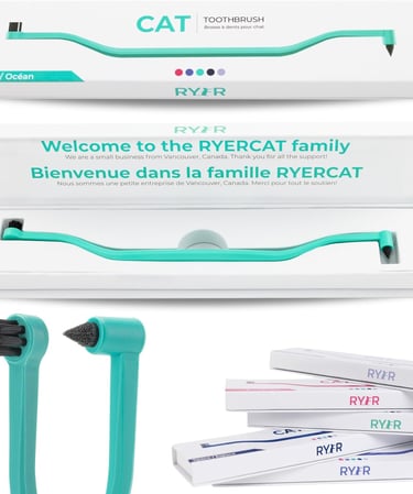 RYERCAT Ocean Dual Sided Cat Toothbrush - Kitten Toothbrush with Micro Head to fit in kittens mouth