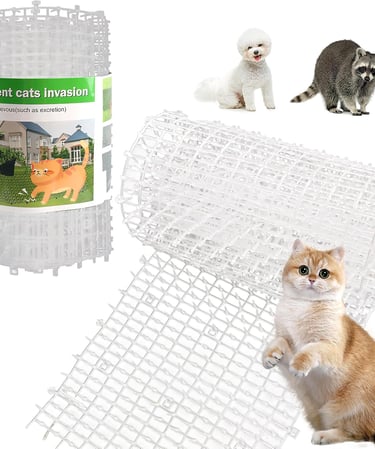 Pet Repellent Mat, White, 6.5 feet with 8 Ground Stakes 8 Zip Tie, Cat Repellent Mat with Spikes