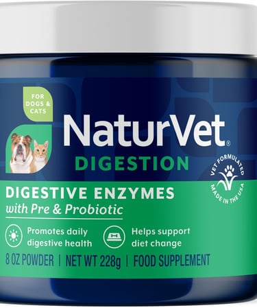 NaturVet Digestive Enzymes Plus Probiotic for Dogs and Cats, 8 oz Powder