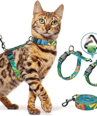 Halypet Cat Harness and Leash Set, Collars 3 IN 1 Lightweight & Adjustable,Escape Proof Cat Harness