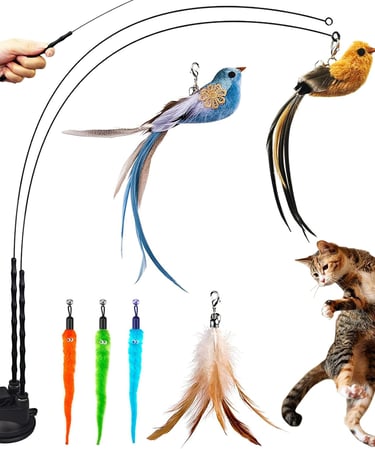 Cat Feather Toys, Cat Toys Wand, Interactive Cat Toy with Super Suction Cup