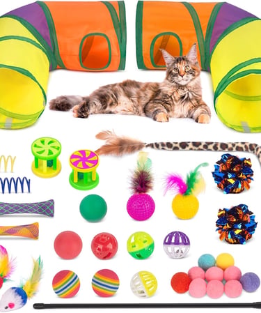 Retro Shaw Cat Toys Set 33 Pack, Cat Play Tunnel for Indoor Cats Kitty, Kitten Toys