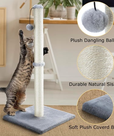 Dimaka 29“Tall Cat Scratching Post, Cat Scratcher for Large Cats with Sisal Rope and Teasing Toy