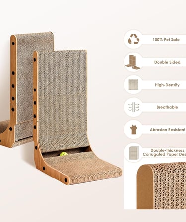 EHEYCIGA Cardboard Cat Scratcher for Indoor Cats, 68 CM L Shaped Vertical Cat Scratching Pad with Ba