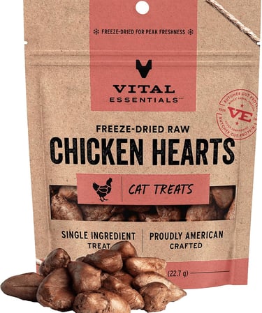 Vital Essentials Freeze-Dried Raw Cat Treats, Chicken Hearts Treats, 0.8 oz