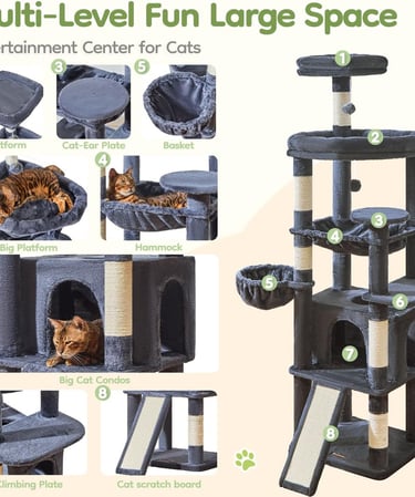 Taoqimiao 72IN=183CM Cat Tree for Large Cats, Multi-Level Tall Cat Tower, Widened Cat Condo