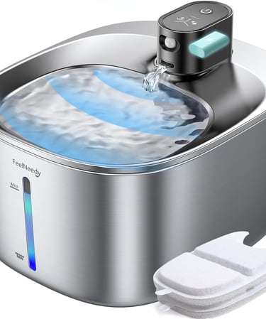 FEELNEEDY Cat Water Fountain Battery Operated, 4L/135 fl oz Stainless Steel Pet Water Fountain
