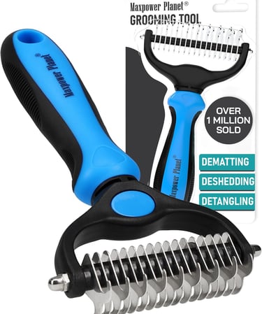 Maxpower Planet Pet Grooming Brush - Double Sided Shedding, Dematting (A1 Blue, Large)