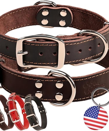 ADITYNA Heavy-Duty Leather Dog Collar for Medium Dogs - Soft and Strong, 100% Genuine Leather
