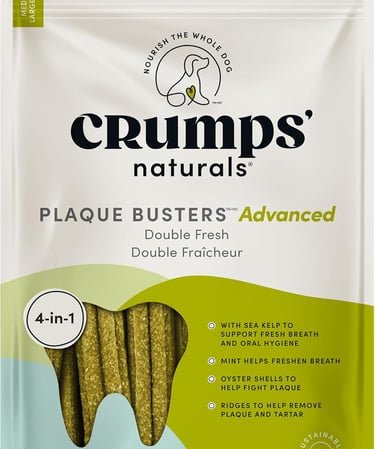 Crumps' Naturals, Plaque Busters Advanced - Double Fresh Dental Sticks, 270 g, Dog Treats
