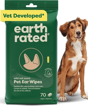 Earth Rated (A Canadian Company) Vet-Developed Pet Ear Wipes, Hypoallergenic Cleaner for Dogs & Cats