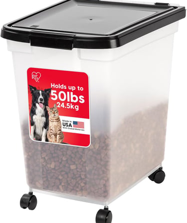 IRIS USA WeatherPro Airtight Dog Food Storage Container, Up to 50lbs, Removable Wheels, Dogs & Cats