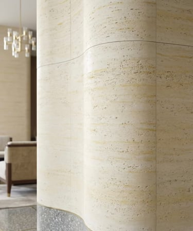 Bestone Materials flexible wall tile applied on curved architectural feature wall, seamless MCM ston