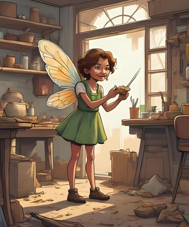 une fée qui met de l'ordre dans un atelier