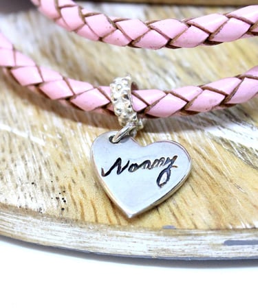 Memorial heart charm. Silver with your loved ones handwritten name on the front.