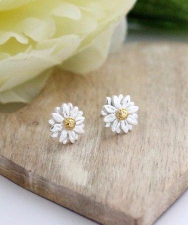 Silver and gold daisy stud earrings by Impressions to Keep