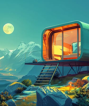 small cabin by mountain moonlight