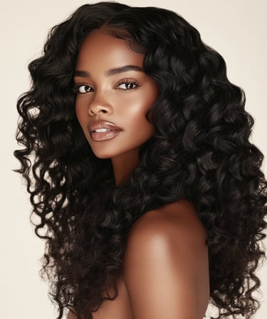 An image displaying an example of the Jet Black Curly Closure hair option.