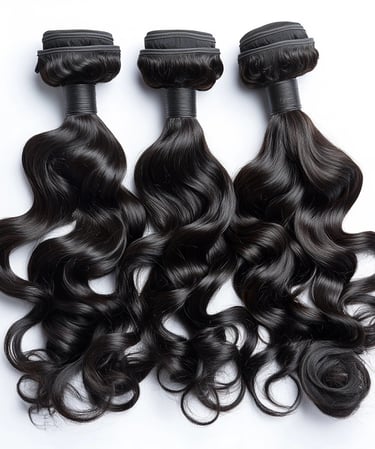 An image displaying an example of the Jet Black Curly Bundles hair option.