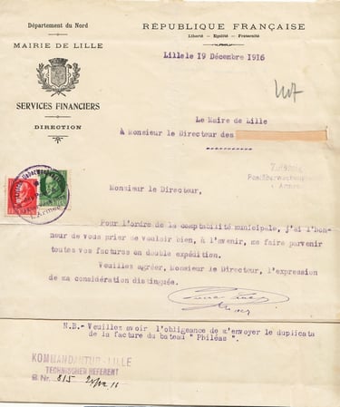 Administrative examination by the Kommandantur of LILLE, which applied its inspection mark