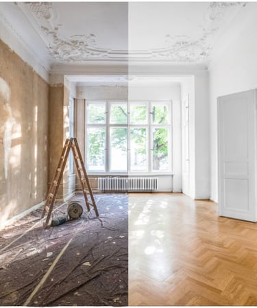 Rénovation d'une grande pièce d'habitation bien éclairée