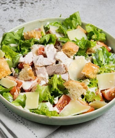 non veg salad, ceaser chicken salad, latives, feta cheese, bowl, healthy bowl