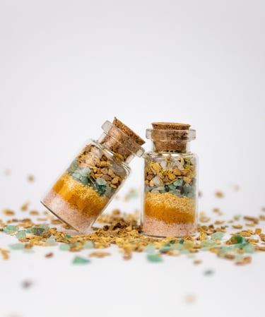 Amuletos de salud y bienestar hecho a mano con sales, plantas y minerales