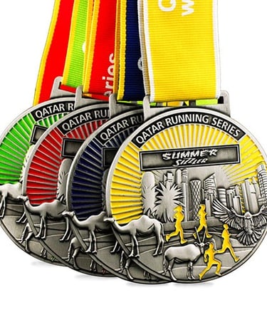 Custom personalized sporting medals for Marathon running race event.