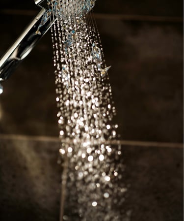 Water coming out of a showerhead.