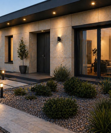 Bardage panneaux effet marbre – façade moderne haut de gamme
