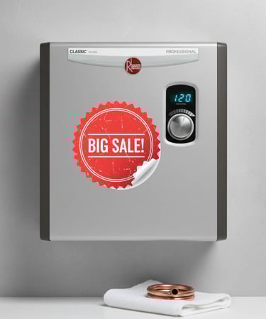 a big sale sign on a wall mounted on a wall