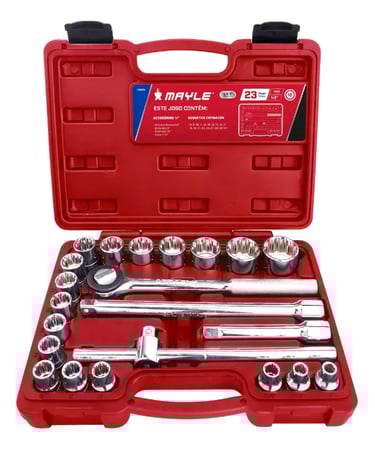 Jogo Soquete Estriado 1/2 23 Pecas 8-32mm 110023 - Mayle