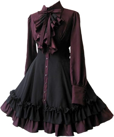Black Gothic Dress Long Sleeves with Bows