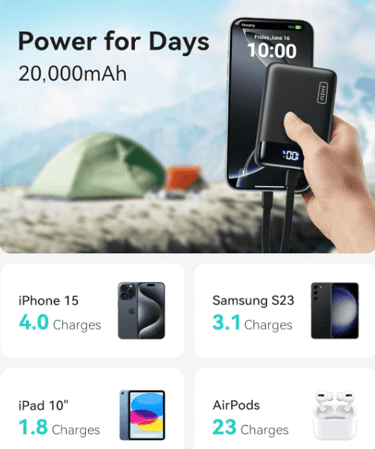 INIU Portable Charger, the best power bank for international travel 2025, keeping devices charged
