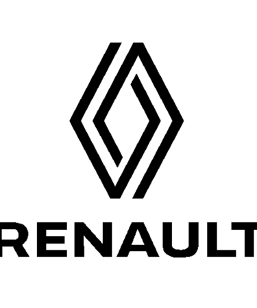 "Logo officiel Renault en noir, avec emblème losange stylisé et nom de la marque en dessous