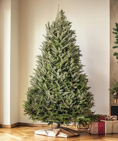 xmas tree, fresh cu .ta christmas tree in a room with a christmas tree