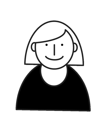 illustration of a smiling lady with a short hair cut and sweeping bangs