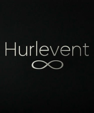 Hurlevent brand logo featuring silver typography and an infinity symbol on a black background.