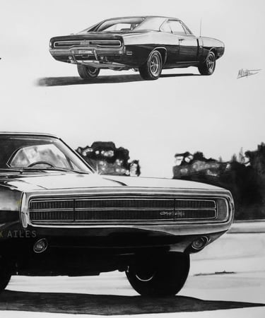 Dessin réaliste de la Dodge Charger, voiture américaine iconique