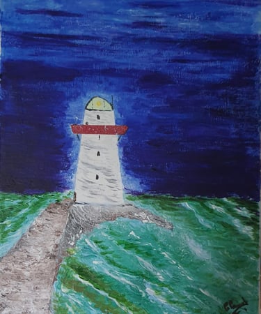 Réf : PAY240315. Phare au crépuscule. 33x24cm. 80€.