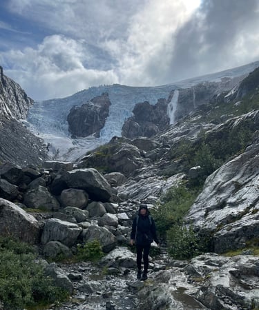 walking through the Folgefonna National Park and up to the Folgefonna glacier