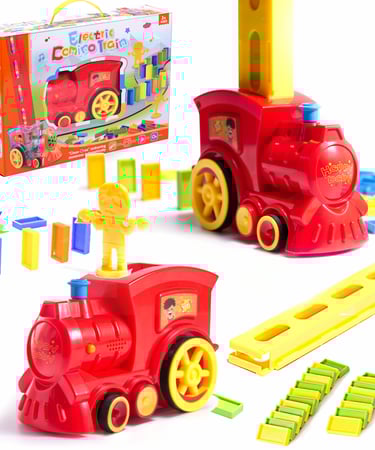 traukinys raudonos spalvos, domino kaladėlės