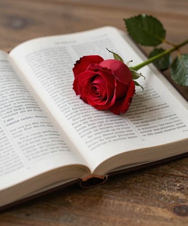 Close-up of hands holding a rosary over an open Bible.